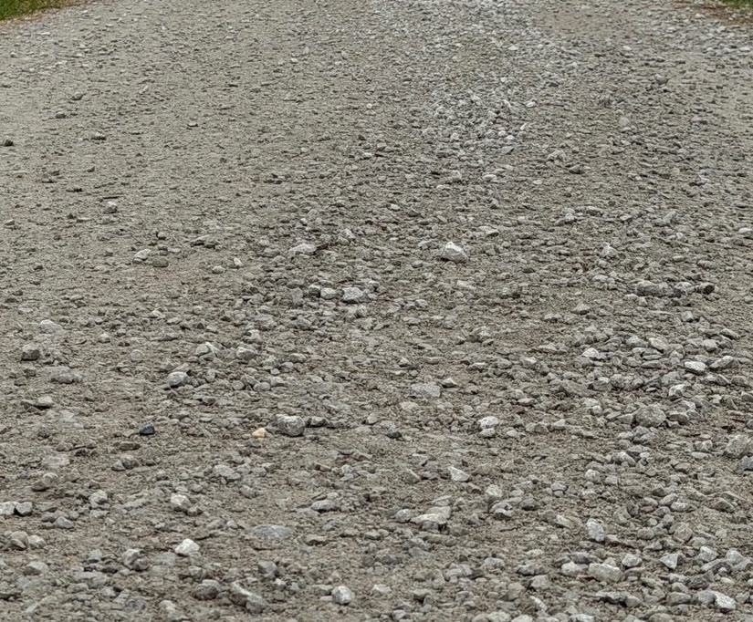 Close view of a loose gravel surface with pale and grey stone