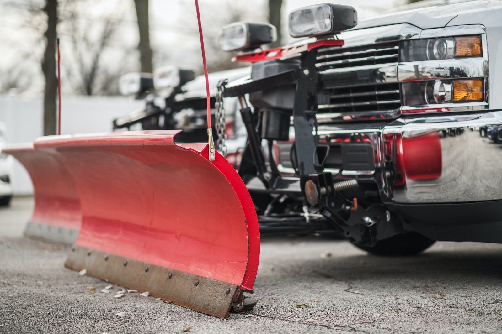 Snow plow pickup trucks ready for snow removal